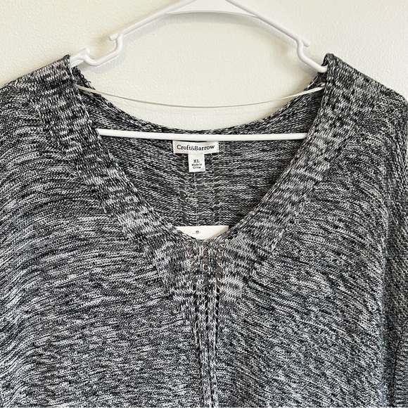 Croft&Barrow V-Neck Short Sleeve Tunic Sweater Marled Knit Navy Cotton Blend XL - Picture 4 of 10